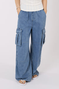 Wide Leg Cargo Denim Pants