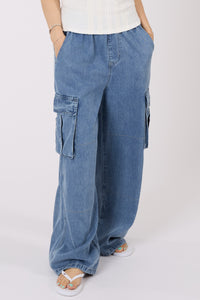 Wide Leg Cargo Denim Pants
