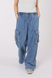 Wide Leg Cargo Denim Pants