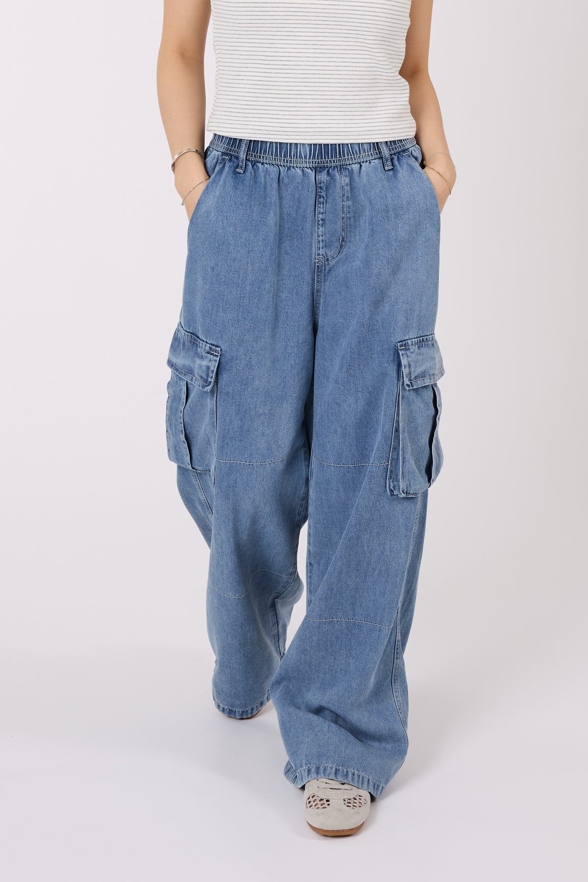Wide Leg Cargo Denim Pants