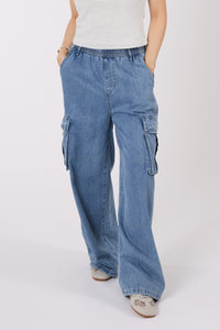 Wide Leg Cargo Denim Pants
