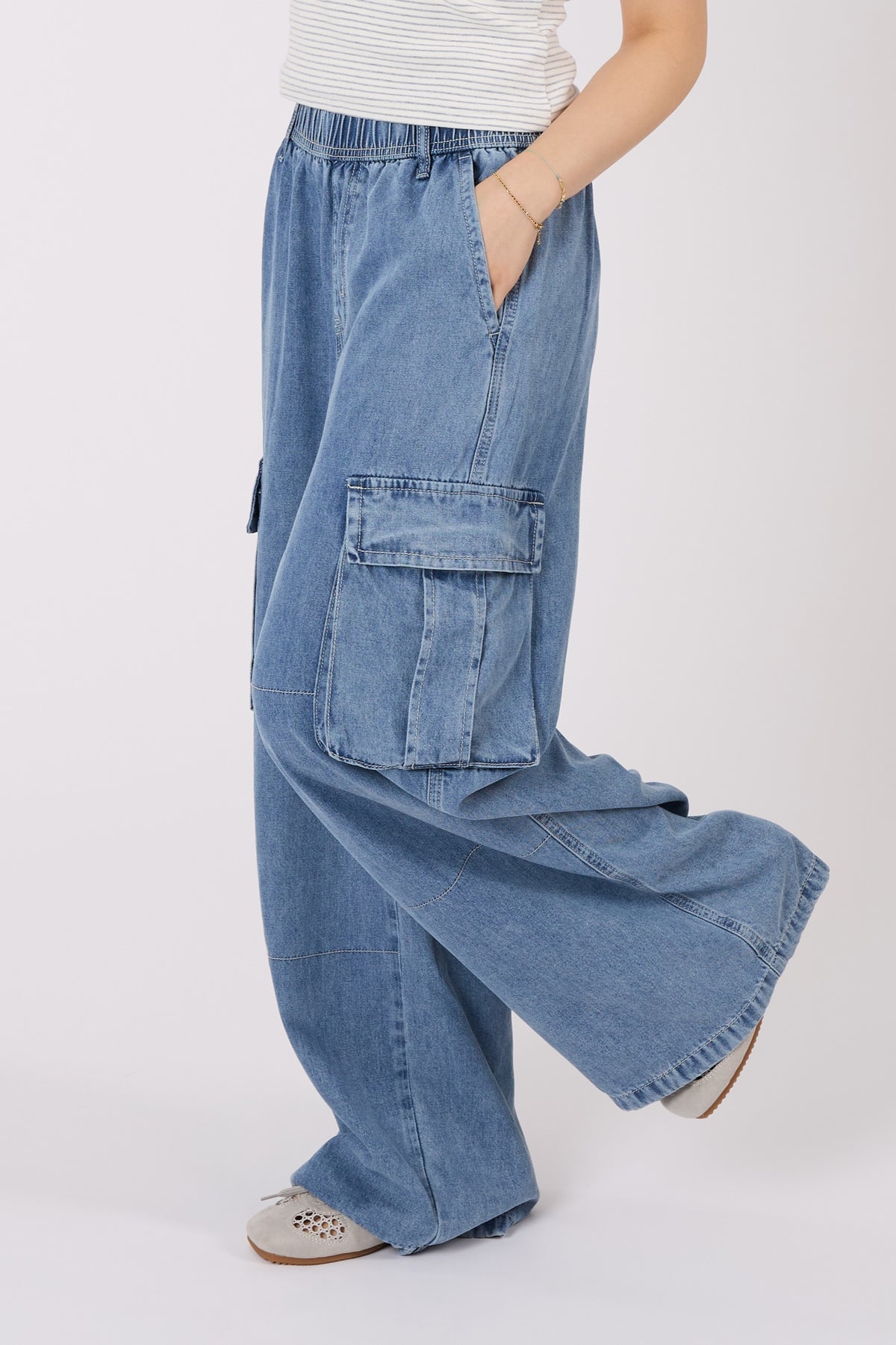 Wide Leg Cargo Denim Pants
