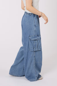 Wide Leg Cargo Denim Pants