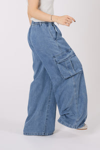 Wide Leg Cargo Denim Pants