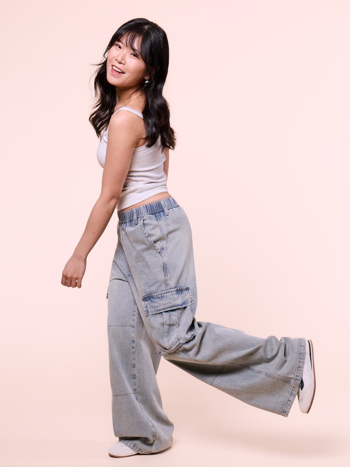 Wide Leg Cargo Denim Pants