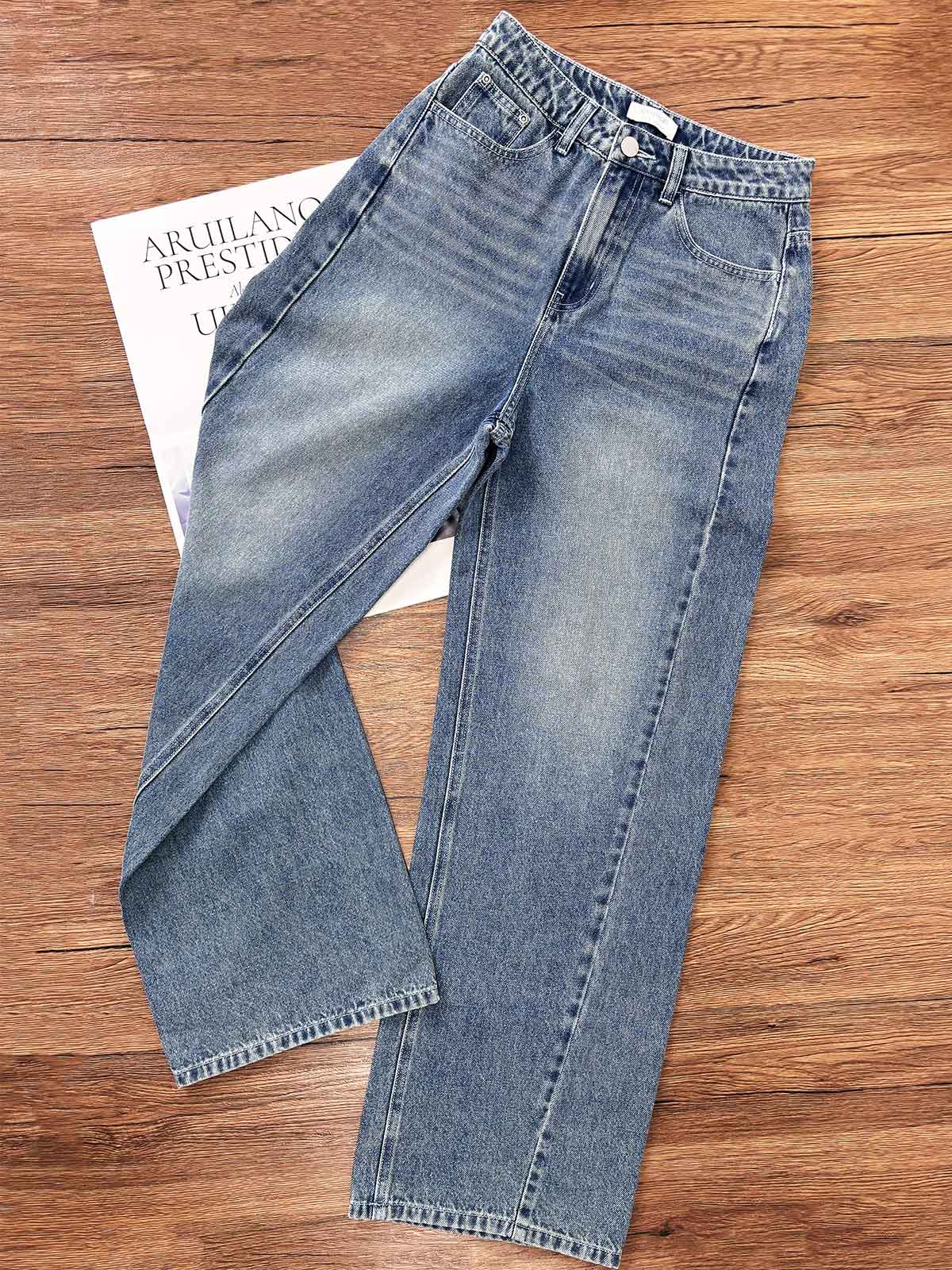 TARINA, High-rise Wide Leg Jeans - 8S6-MidBlueDenim
