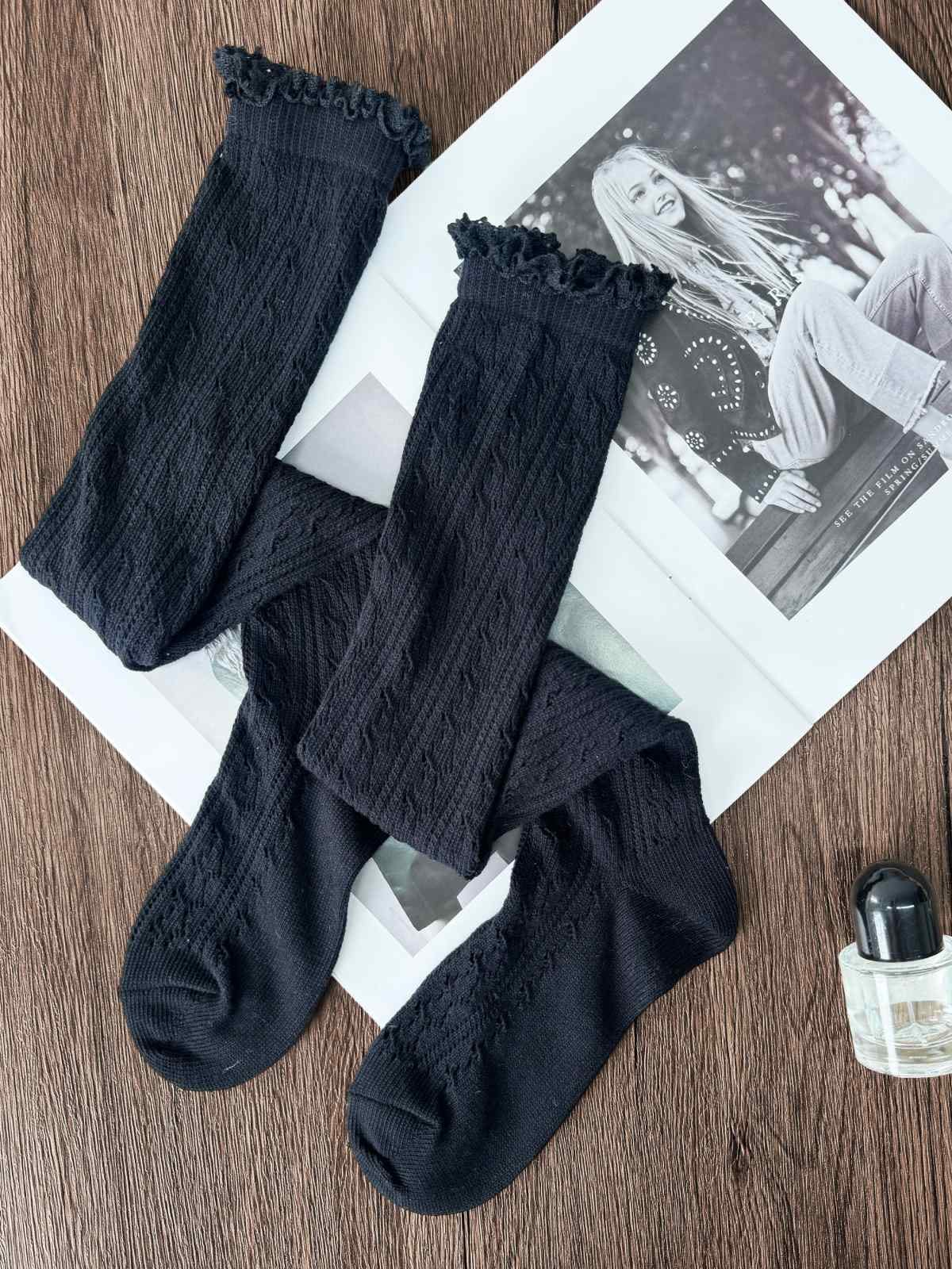 Plain Over-The-Knee Socks - 8S6-Black