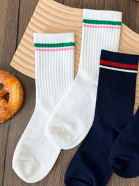 CHRISTINE C, Sporty Stripe Regular Socks - 8S6-OffWhite