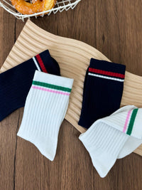 CHRISTINE C, Sporty Stripe Regular Socks - 8S6-OffWhite