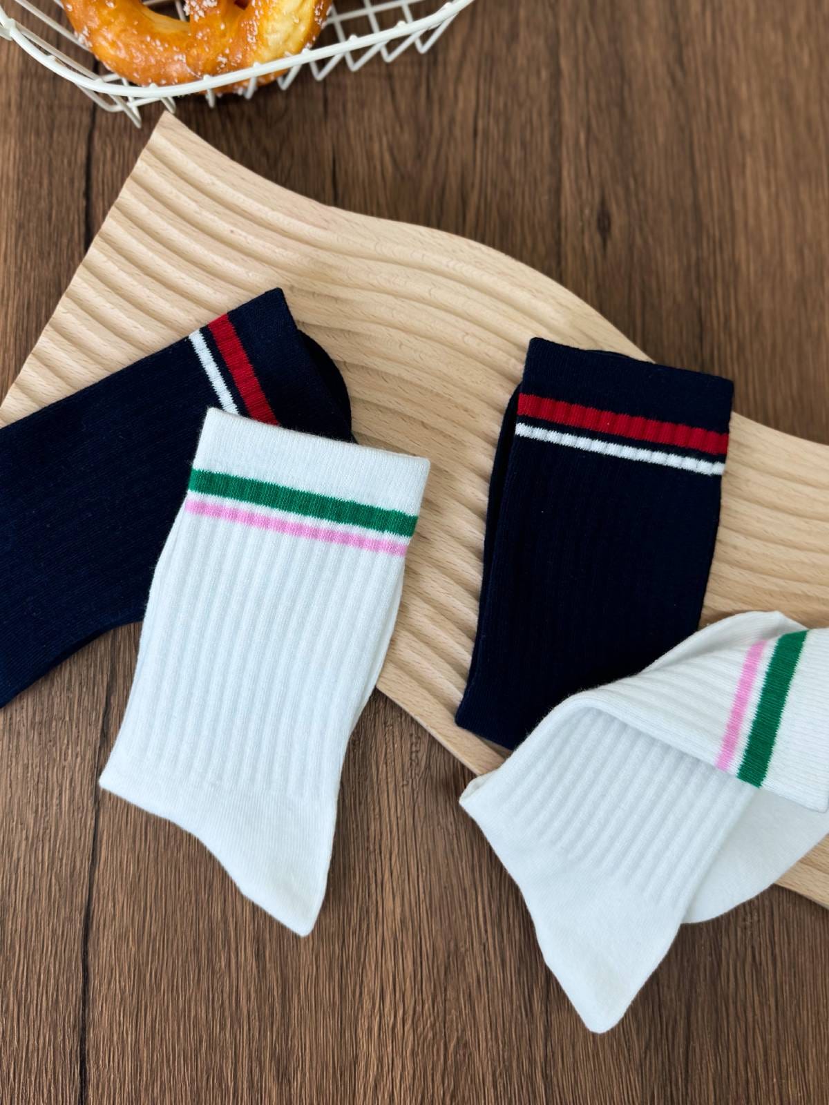 CHRISTINE C, Sporty Stripe Regular Socks - 8S6-OffWhite