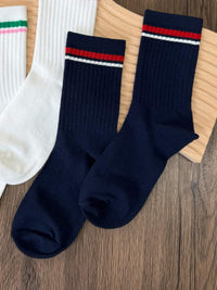 CHRISTINE C, Sporty Stripe Regular Socks - 8S6-NavyBlazer