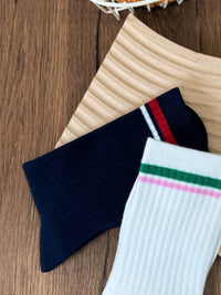 CHRISTINE C, Sporty Stripe Regular Socks - 8S6-NavyBlazer