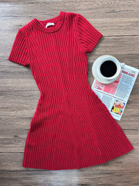 EMERSON, Short Sleeve Ribbed Knit Dress - 8S6-ChineseRed