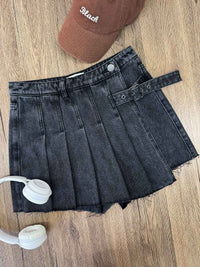 ADALINE, Pleated Denim Skorts - 8S6-DarkGreyDenim