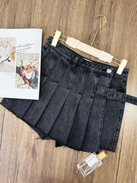 ADALINE, Pleated Denim Skorts - 8S6-DarkGreyDenim