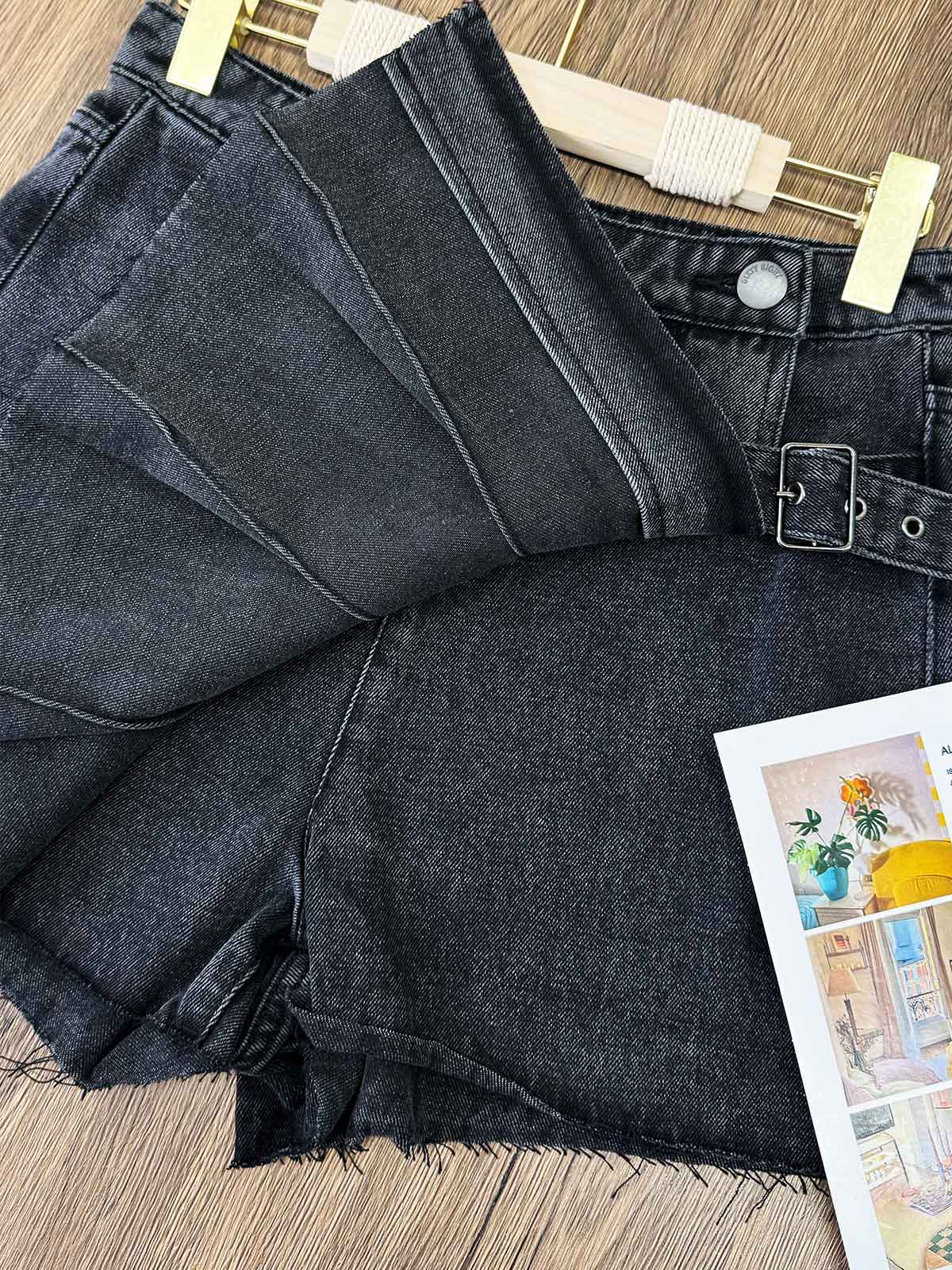 ADALINE, Pleated Denim Skorts - 8S6-DarkGreyDenim