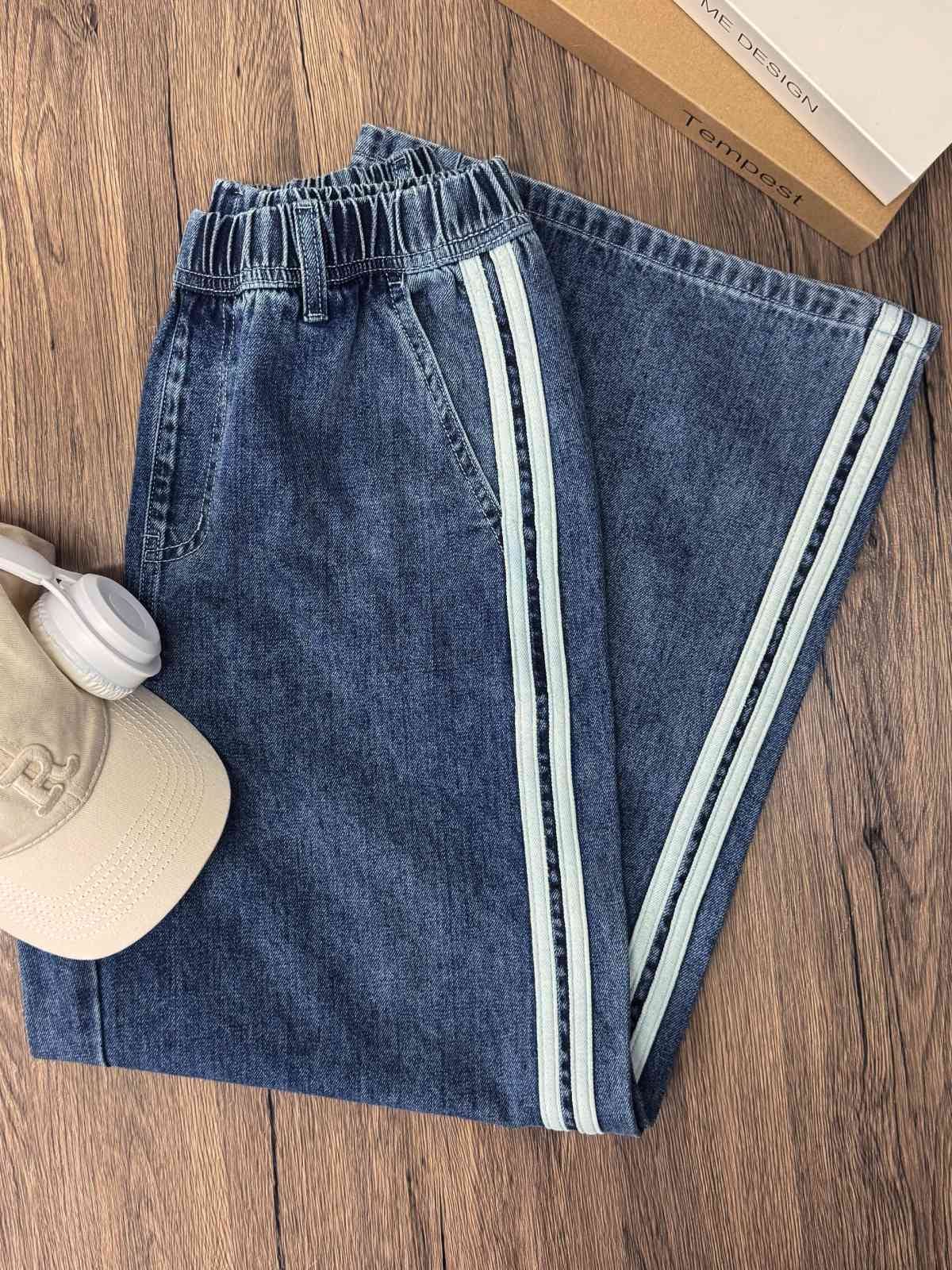 MICHELLE, Wide Leg Denim Pants - 8S6-BlueDenim
