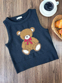 KINSEE, Teddy Bear Jacquard Knit Vest - 8S6-Black