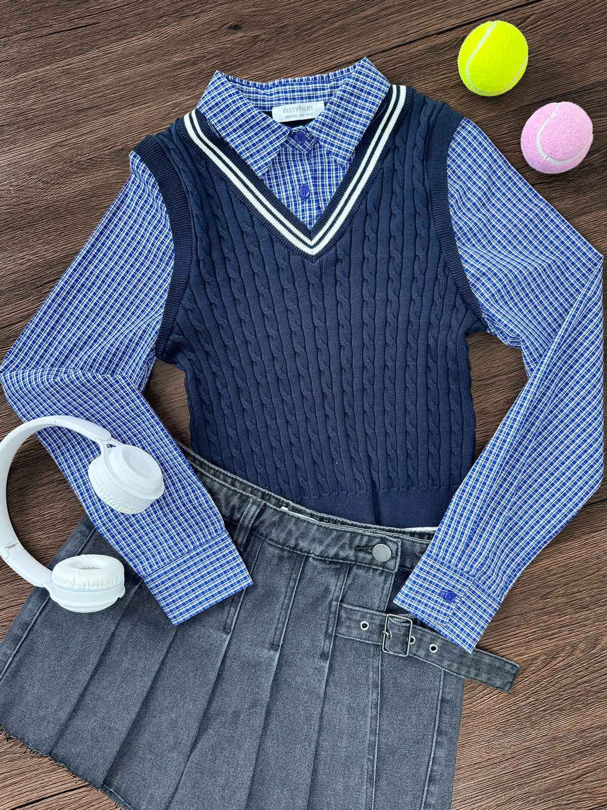 TATUM, 2-in-1 Shirt with Vest Top - 8S6-Peacoat